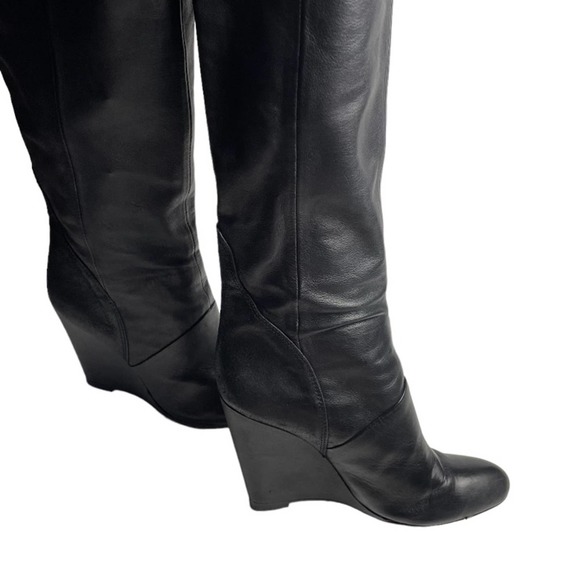 Modern Vintage Sherry Soft Leather Tall Wedge Boots 6 BLACK - Picture 4 of 7
